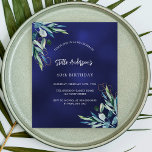 Marineblauw groen budget verjaardagsuitnodiging flyer<br><div class="desc">Houd er rekening mee dat deze uitnodiging op flyerpapier staat en erg dun is. Enveloppen zijn niet inbegrepen. Voor dikkere uitnodigingen (zelfde ontwerp) gelieve onze opslag te bezoeken. Een marineblauwe achtergrond,  versierd met groen. De kleur van het blauw is ongelijk. Personaliseer en voeg jouw namen en feestdetails toe.</div>