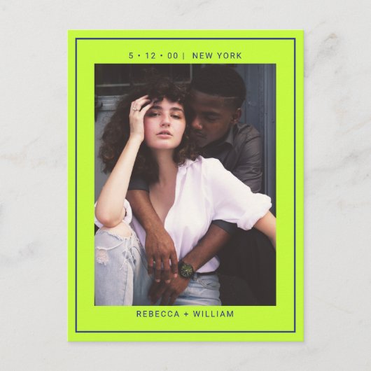 Marineblauw groen eenvoudige foto bruiloft bewaar  briefkaart (Voorkant)