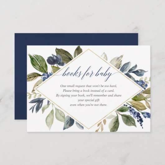 Marineblauw groen loof boekaanvraag informatiekaartje (Voorkant / Achterkant)