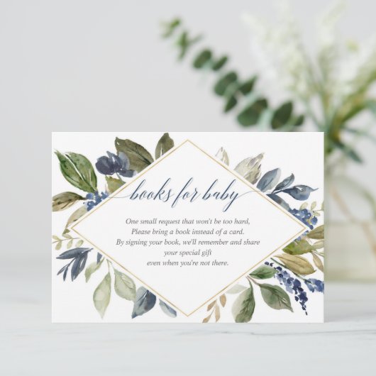 Marineblauw groen loof boekaanvraag informatiekaartje (Staand voorkant)