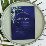Marineblauw groen luxe verjaardag kaart<br><div class="desc">Een marineblauwe achtergrond,  versierd met groen. De kleur van het blauw is ongelijk. Personaliseer en voeg jouw namen en feestdetails toe.</div>