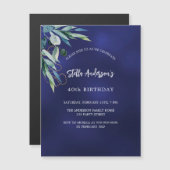 Marineblauw groen luxe verjaardag magnetische uitnodiging (Voorkant / Achterkant)