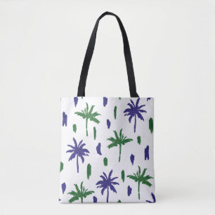 Marineblauw groen palmpatroon tote bag