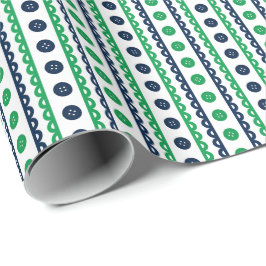 Marineblauw & Groen Preppy Gestreepte Ambacht- en  Cadeaupapier