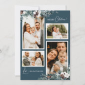 Marineblauw groen  vier fotocollage feestdagenkaart (Voorkant)