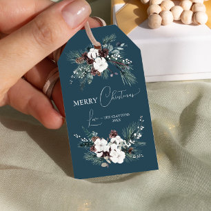 Marineblauw groen vrolijk kerstfeest cadeaulabel