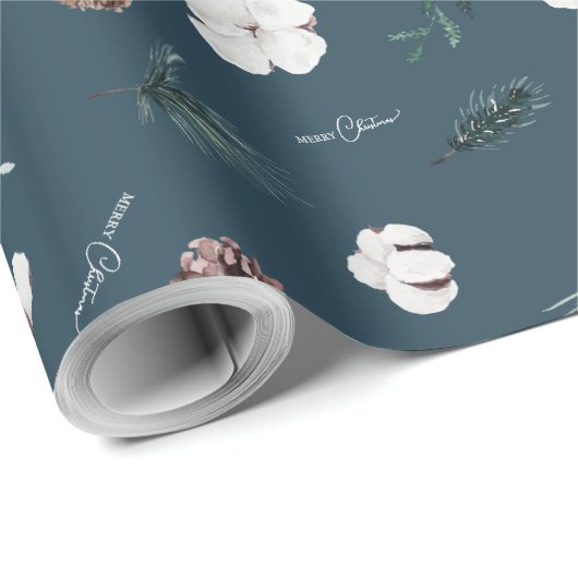 Marineblauw groen  vrolijk kerstfeest cadeaupapier (Rol Hoek)