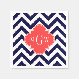 Marineblauw Grote Chevrons Koraalrood Vierblad 3 M Servet
