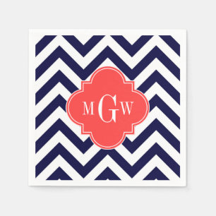 Marineblauw Grote Chevrons Koraalrood Vierblad 3 M Servet