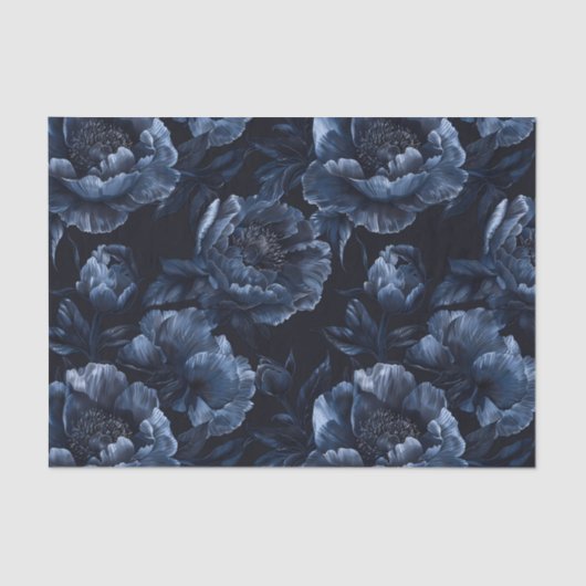 Marineblauw grote pioenrozen tissuepapier (Voorkant)