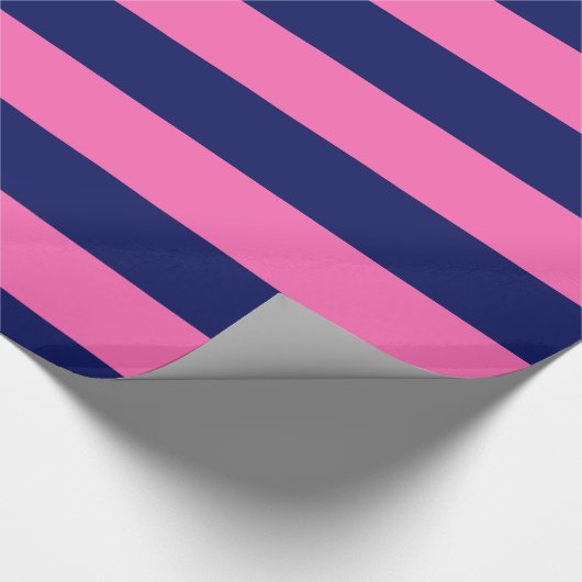 Marineblauw, Heet Roze #2 XL Preppy Stripe 1x Cadeaupapier (Hoek)