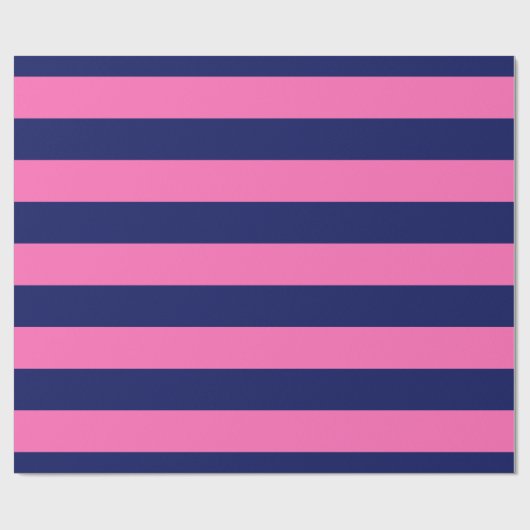 Marineblauw, Heet Roze #2 XL Preppy Stripe 1x Cadeaupapier (Vlak)