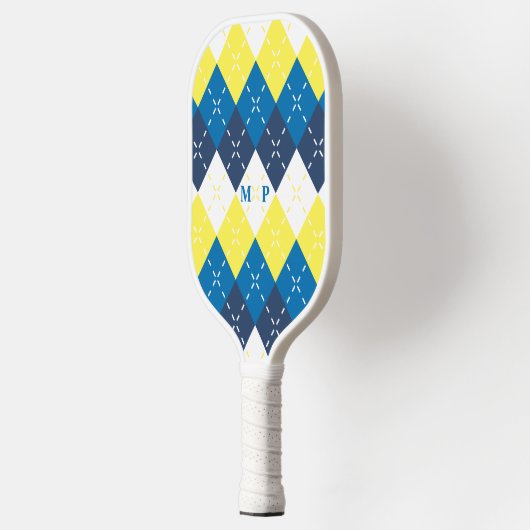 Marineblauw, Hemelsblauw, Citroengeel en Witte Arg Pickleball Paddle (Links)