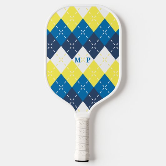 Marineblauw, Hemelsblauw, Citroengeel en Witte Arg Pickleball Paddle (Achterkant)