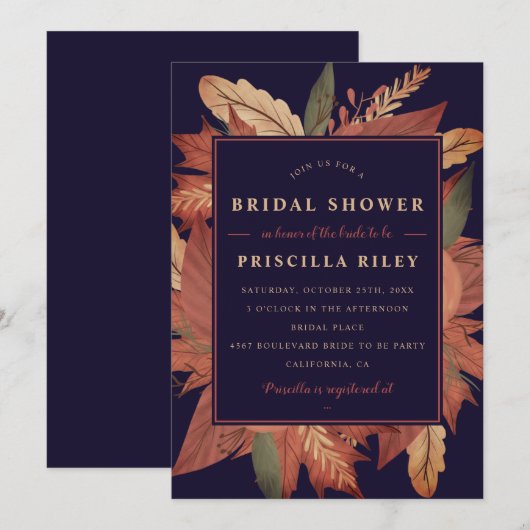 marineblauw herfst bruin vrijgezellenfeest kaart (Voorkant / Achterkant)