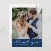 Marineblauw | Het huwelijk van het manuscript Dank Briefkaart (Voorkant / Achterkant)