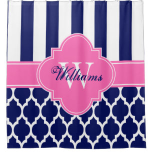 Marineblauw Hot Roze XL Marokkaans #4 Streep CB1IN Douchegordijn