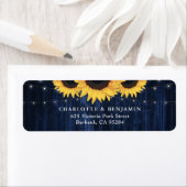 Marineblauw Hout Zonnebloem Bruiloft Retouradres Etiket (Insitu)