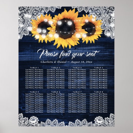 Marineblauw Houten Kantwerk Zonnebloem Rustieke Zi Poster (Voorkant)
