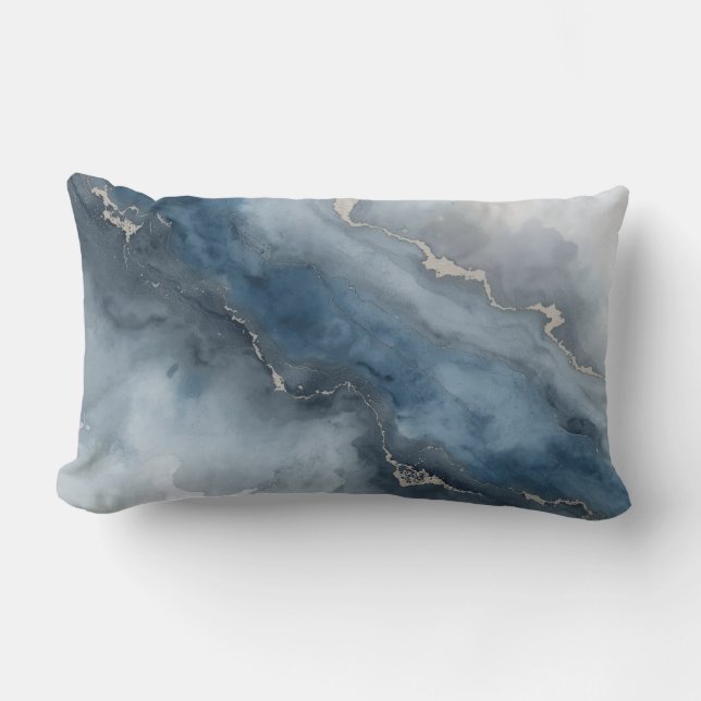 Marineblauw Houtskoolgrijs Wit Beige Abstract Kussen (Voorkant)