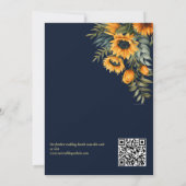 Marineblauw humeurig rustiek zonnebloemen bruiloft save the date (Achterkant)