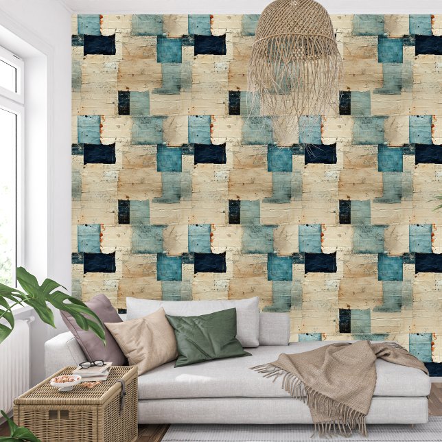  marineblauw indigo collage papier textuur behang (Artistic vintage navy blue indigo collage paper texture wallpaper)