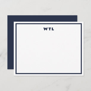 Marineblauw Initialen Monogram Modern Note Kaart