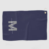 Marineblauw initiële naam monogram golfhanddoek (Horizontaal)