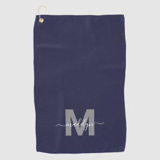 Marineblauw initiële naam monogram golfhanddoek (Voorkant)