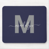 Marineblauw initiële naam monogram muismat (Voorkant)