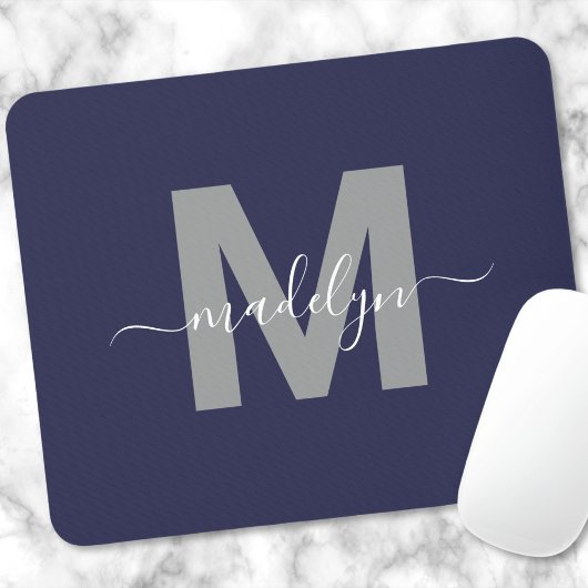 Marineblauw initiële naam monogram muismat