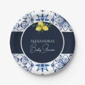 Marineblauw Italiaans geel citroen Baby shower Papieren Bordje (Voorkant)