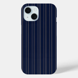 Marineblauw Ivoor Goud Pinstrepen iPhone 15 Case