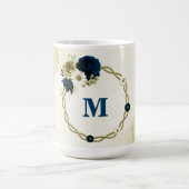 Marineblauw ivoor gouden bloemen monogram koffiemok (Center)