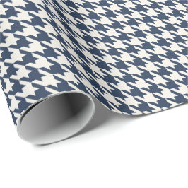 Marineblauw & Ivoor Houndstooth Patroon | Klassiek Cadeaupapier