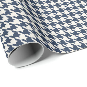 Marineblauw & Ivoor Houndstooth Patroon   Klassiek Cadeaupapier