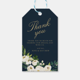 Marineblauw ivoor wit bloemencadeau label cadeaulabel