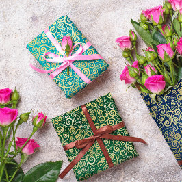 Marineblauw Jade Groen Blauwgroen Goud Swirls Patr Inpakpapier Vel