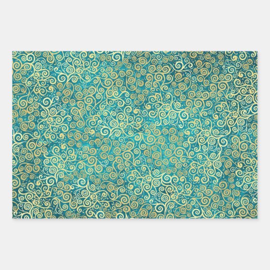 Marineblauw Jade Groen Blauwgroen Goud Swirls Patr Inpakpapier Vel (Voorkant 2)