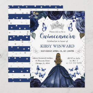 Marineblauw jurkje blondharige prinses Quinceanera Kaart