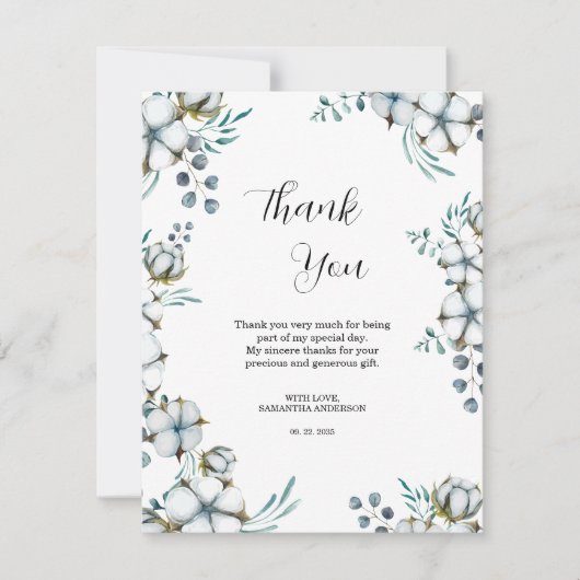 Marineblauw Katoenbloemen eucalyptus Vrijgezellenf Bedankkaart (Voorkant)