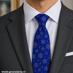 Marineblauw Kerstmis met Elegante Sneeuwvlokken Stropdas