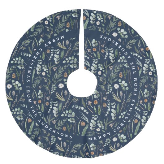 Marineblauw Kerstmis modern minimaal botanisch cad Kerstboom Rok (Voorkant)