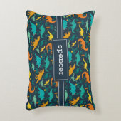 Marineblauw | Kinder naam van het kleurrijke dinos Accent Kussen (Voorkant(Verticaal))