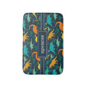 Marineblauw | Kinder naam van het kleurrijke dinos Badmat (Voorkant Verticaal)