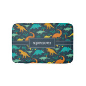 Marineblauw | Kinder naam van het kleurrijke dinos Badmat (Voorkant)