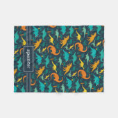 Marineblauw | Kinder naam van het kleurrijke dinos Fleece Deken (Voorkant (Horizontaal))