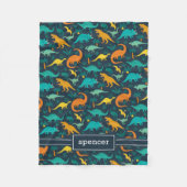 Marineblauw | Kinder naam van het kleurrijke dinos Fleece Deken (Voorkant)