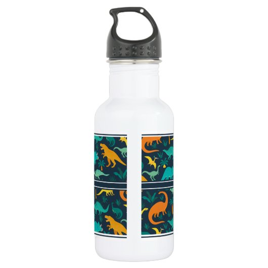 Marineblauw | Kinder naam van het kleurrijke dinos Waterfles (Achterkant)