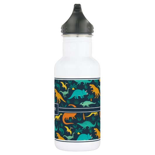Marineblauw | Kinder naam van het kleurrijke dinos Waterfles (Rechts)